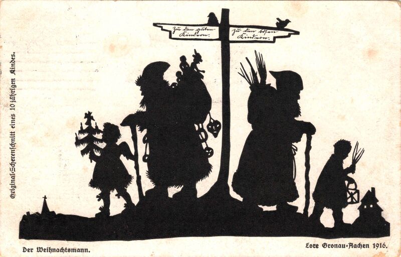 Datei:Postkarte Scherenschnitt LoreGronau Weihnachtsmann 1916.jpg